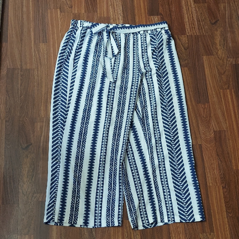 Women's Blue and White Striped Culottes
